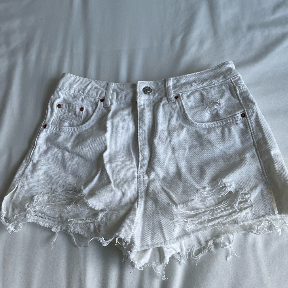 Topshop White Distressed Denim Shorts